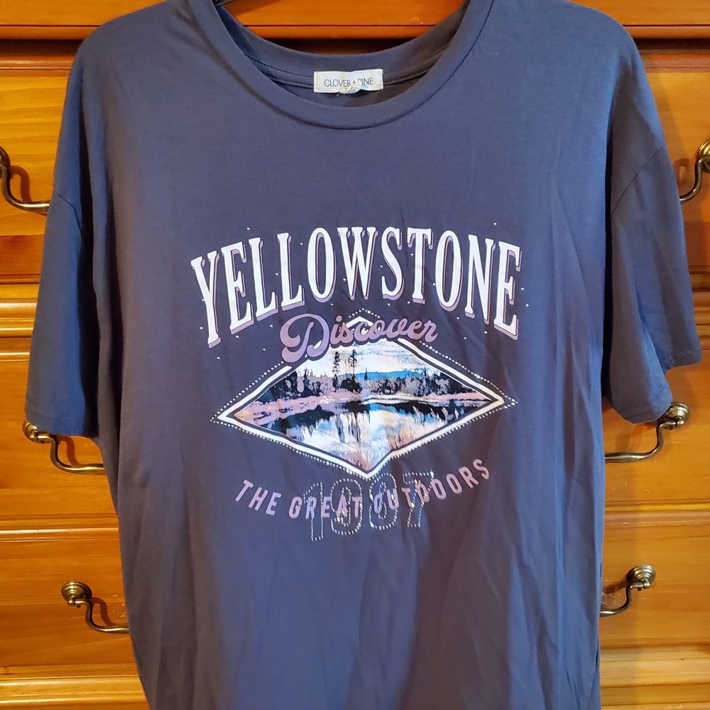 Grey Yellowstone Graphic Tee With Rhinestones